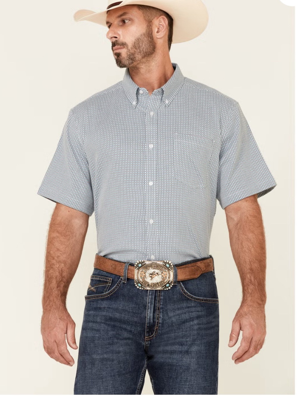 Cody James Shirt 3XLT White Light Blue Micro Dot Short-Sleeve Button-Down Cotton